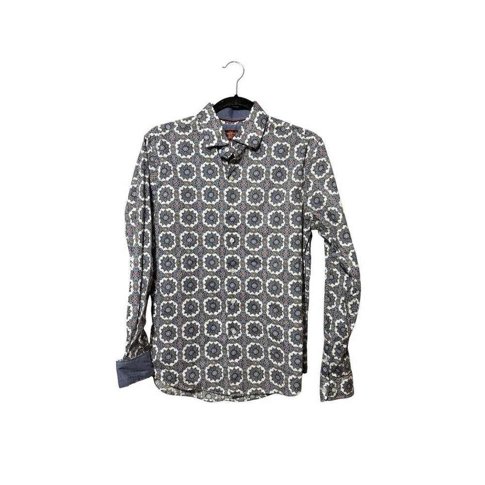 Consequence Button Down Shirt Mens Small Mosaic Print Cotton Stretch